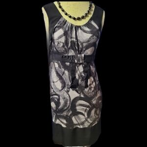 Simply Vera, By Vera Wang, Black, Deco Print Sleeveless Sheath Dress, XS